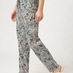 Marks & Spencer Women Grey Floral Printed High-Rise Trousers-image-19