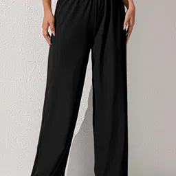 AAHWAN Women Loose Fit High-Rise Plain Parallel Trousers-image-30