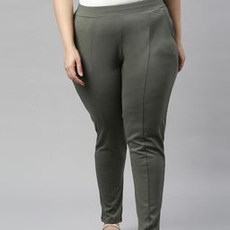 Go Colors Women Olive Green Slim Fit Chinos Trousers-picture-0