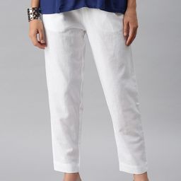 De Moza Women White Solid Pencil Slim Fit Cigarette Trousers-picture-27