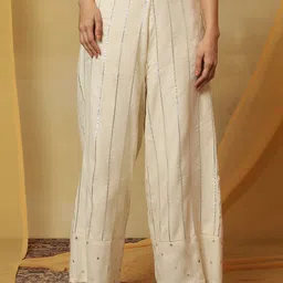 W Women Striped Ethnic Parallel Trouser-image-96