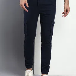 Dennis Lingo Men Navy Blue Tapered Fit Cotton Cargo Joggers-image-76
