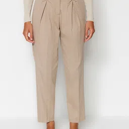 Trendyol Women Mid-Rise Pleated Regular Fit Cotton Trousers-image-71