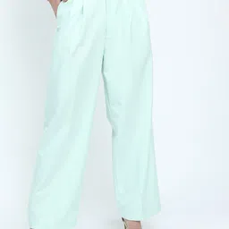 Tokyo Talkies Women Mint Green Pleated Parallel Trousers-image-87