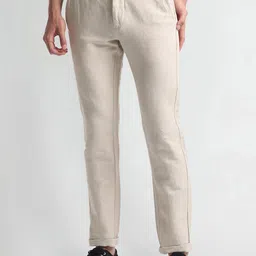 Arrow Sport Men Smart Flex Slim Fit Mid-Rise Plain Cotton Linen Regular Trousers-picture-21