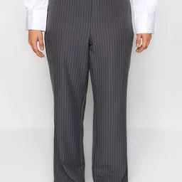 Trendyol Plus Size Women Striped Parallel Trousers-image-73