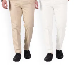 AD & AV Men Off White Classic Easy Wash Chinos Trousers-image-79