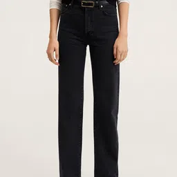 MANGO Women Black Pure Cotton Straight Fit High-Rise Jeans-picture-39