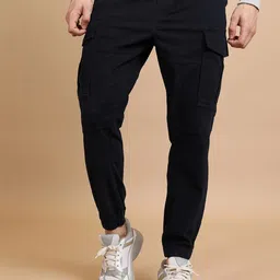 HIGHLANDER Men Navy Blue Mid-Rise Cargo Joggers-image-0