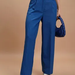 CHIC BY TOKYO TALKIES Women Blue Mid-Rise Flared Trousers-picture-37