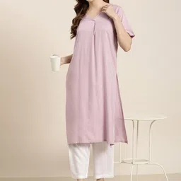SHOOLIN V Neck Regular Straight Kurta with Trousers-picture-27