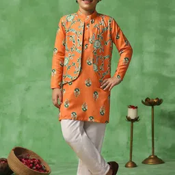 FASHION DREAM Boys Floral Printed Regular Kurta with Trousers-image-96