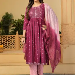 KALINI Floral Embroidered Thread Work Kurta & Trousers With Dupatta-picture-37