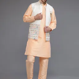 Utsav Fashion Men Regular Mirror Work Kurta with Trousers image 1