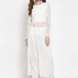 Sera Women White Floral High Slit Kurta with Palazzos-image-62