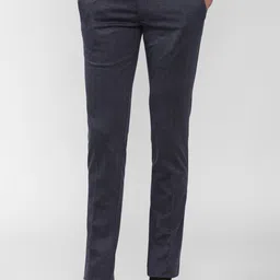 Van Heusen Men Navy Blue Textured Slim Fit Trousers-image-2