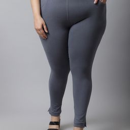 TAG 7 Women Plus size Grey Solid Cotton Ankle-Length Leggings-picture-20