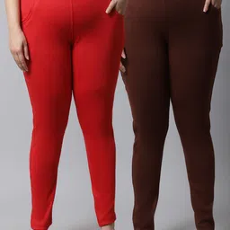 TAG 7 PLUS Plus Size Women Pack Of 2 Solid Ankle Length Leggings-picture-39