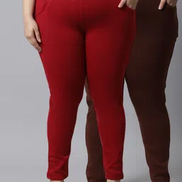 TAG 7 PLUS Plus Size Women Pack Of 2 Solid Ankle-Length Leggings-picture-40