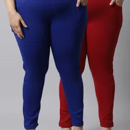 TAG 7 PLUS Women Pack Of 2 Maroon & Blue Solid Ankle-Length Woolen Leggings-picture-12