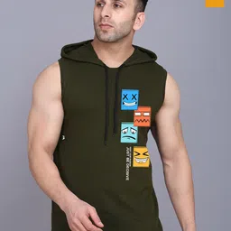 SLOWLORIS Pack Of 2 Printed Sleeveless Hooded Gym Innerwear Vests-picture-15