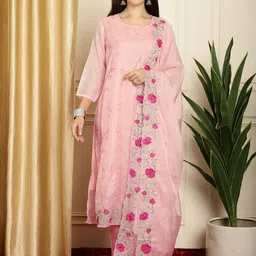 Stylee LIFESTYLE Floral Embroidered Organza Unstitched Dress Material-picture-37