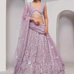 ODETTE Embroidered Sequinned Semi-Stitched Net Lehenga & Unstitched Blouse With Dupatta-image-29