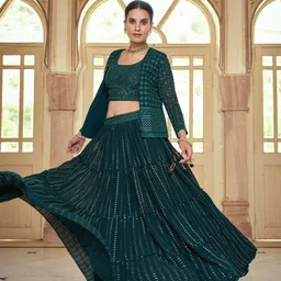 ODETTE Embroidered Semi-Stitched Lehenga & Unstitched Blouse With Dupatta-picture-40