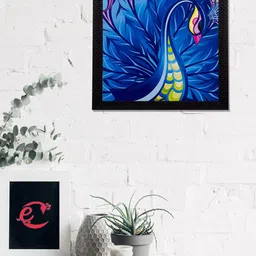 eCraftIndia Blue & Yellow Dancing Peocock Satin Matt Texture UV Wall Art-image-65