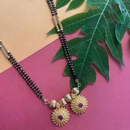 Digital Dress Room Gold-Plated & White Stones-Studded & Beaded Vati Design Mangalsutra-picture-16