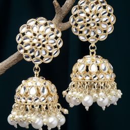 ZENEME Gold-Plated Dome Shaped Jhumkas Earrings-picture-39