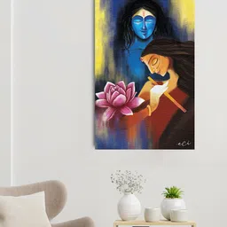 eCraftIndia Brown & Blue Lord Radha Krishna Religious Canvas Printed Wall Painting-picture-26