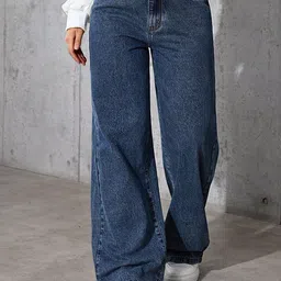 Glossia Women Comfort Straight Fit High-Rise Light Fade Acid Wash Stretchable Jeans-image-91