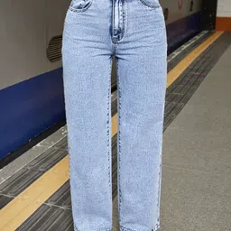 Glossia Women Comfort Straight Fit High-Rise Light Fade Acid Wash Stretchable Jeans-image-4