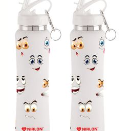 NIRLON White 2 Pieces Printed Stainless Steel Single Wall Vacuum Water Bottles 750 ml Each-picture-0
