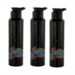 NIRLON Black 3 Pieces Printed Stainless Steel Single Wall Vacuum Sippers 1L Each-image-35