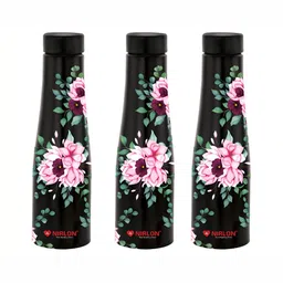 NIRLON Black 3 Pieces Printed Stainless Steel Single Wall Vacuum Water Bottles 1 L Each-image-52