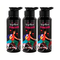 NIRLON Black 3 Pieces Printed Stainless Steel Single Wall Vacuum Water Bottles 750 ml Each-image-25