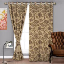 Parda Sansar Beige & Brown 2 Pieces Floral Printed Room Darkening Window Curtains-picture-18