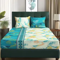 Story@home Blue & White Floral Microfiber 180 TC Queen Bedsheet With 2 Pillow Covers-picture-21