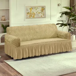 Cortina Cream-Coloured Jacquard 1 Piece Sofa Cover With Arms-picture-45