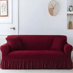 TONY STARK Red Textured 3 Seater Sofa Cover With Arms image 1