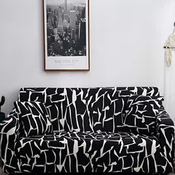 Lukzer Black & White Abstarct Prinetd 2 Seater Sofa Cover With Arms-picture-18