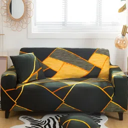 Lukzer Green & Yellow Geometric 4 Seater Sofa Cover With Arms-picture-42