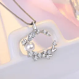 Jewels Galaxy Silver-Plated AD-Studded Moon Shaped Pendant With Chain-picture-35