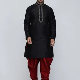 ROYAL KURTA Men Black & Maroon Dupion Silk Kurta with Patiala-picture-22