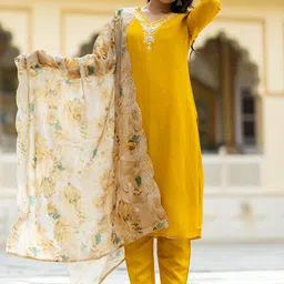 Navlik Floral Embroidered Straight Kurta & Trousers With Dupatta-picture-37