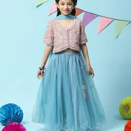 Biba Girls Embellished Gotta Patti Ready to Wear Lehenga & Blouse With Dupatta-picture-0