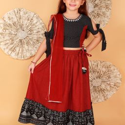 LIL DRAMA Girls Printed Cotton Ready to Wear Lehenga Choli With Dupatta-picture-22
