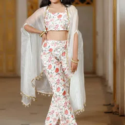 Salvia Sky Printed Organza Square Neck Top With palazzos-image-12